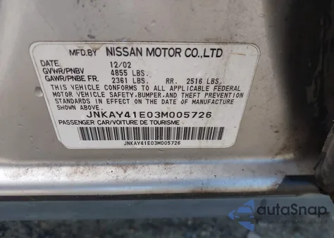 2003 Infiniti M45 Sport z USA, uszkodzony, nr VIN JNKAY41E03M005726